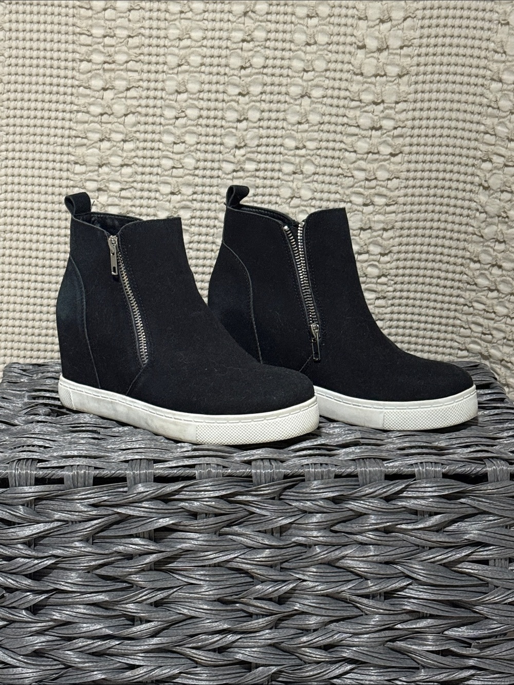Black Hidden-Wedge Ankle Booties with Side Zip